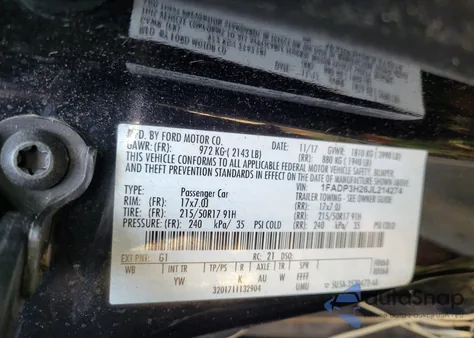 2018 Ford Focus from USA, damaged, VIN 1FADP3H26JL214274